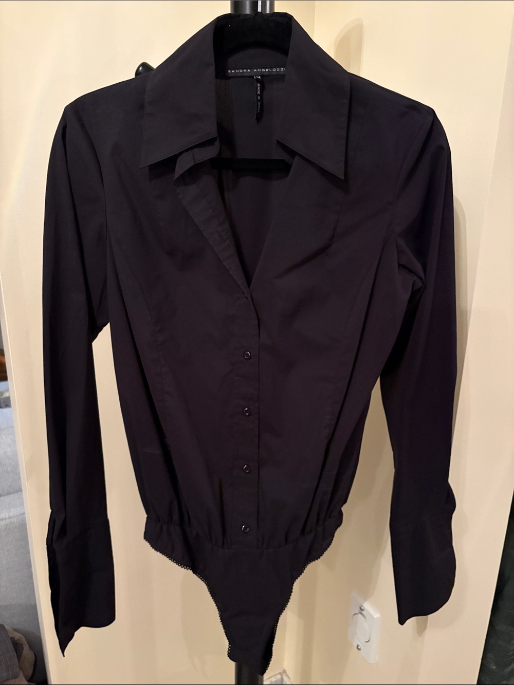 Sandra Angelozzi Black Long-Sleeve Button Bodysuit